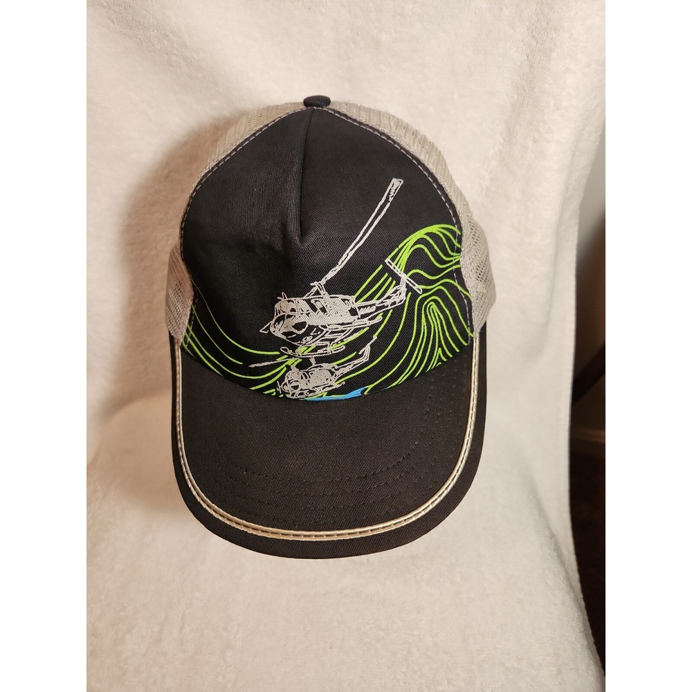 Vintage Broner Helicopter Truckers Hat Cap Black Snapback Grey Mesh Military USA